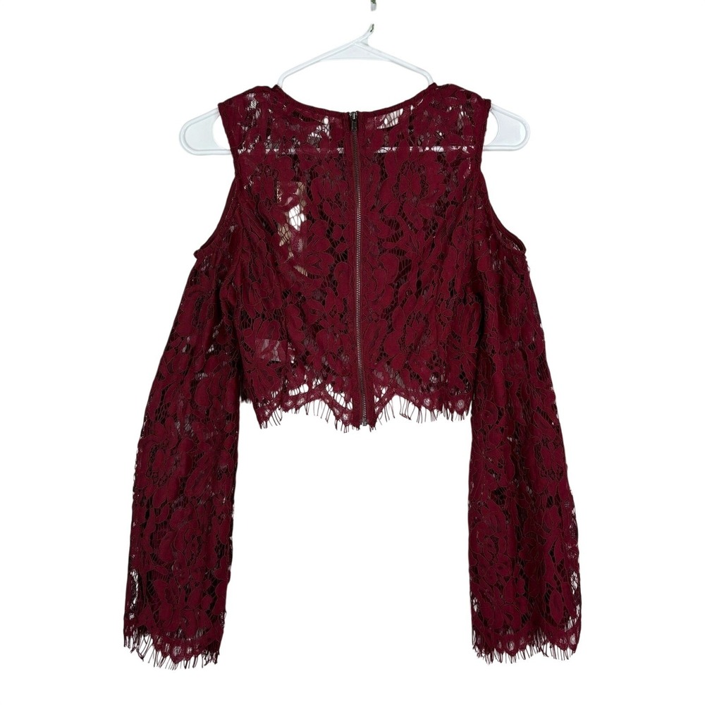 DO+BE Lace Crop Top Burgundy Cold Shoulder Bell Sleeve Boho Festival SMALL - Picture 3 of 8